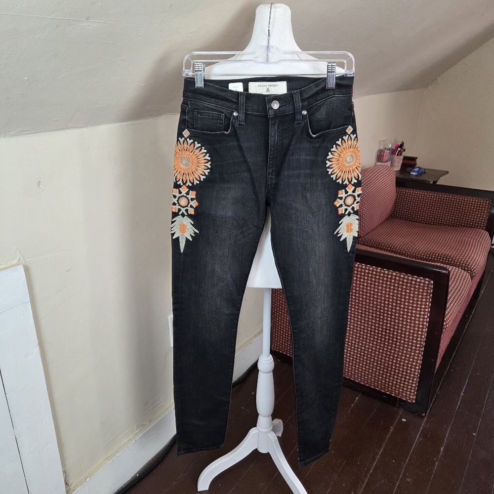 Miss Me Vintage Skinny Jeans Women’s 28 Black Stretch Embroidered Floral Boho